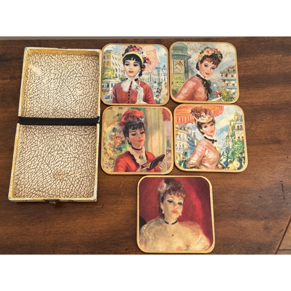 Vintage Win-El-Ware Box if Parisienne Ladies Drink Coasters, Set of 5